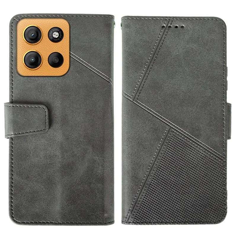 IDEWEI für Motorola Moto G15 4G Hülle Leder Brieftasche Handyhülle Ständer Kalbsleder-Textur - Grau