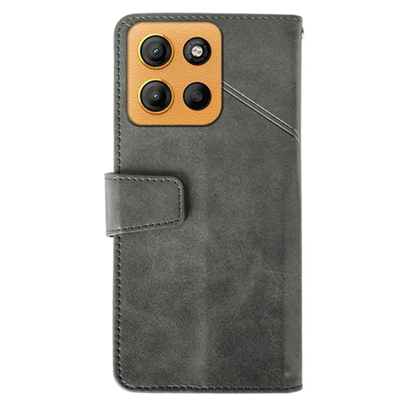 IDEWEI für Motorola Moto G15 4G Hülle Leder Brieftasche Handyhülle Ständer Kalbsleder-Textur - Grau