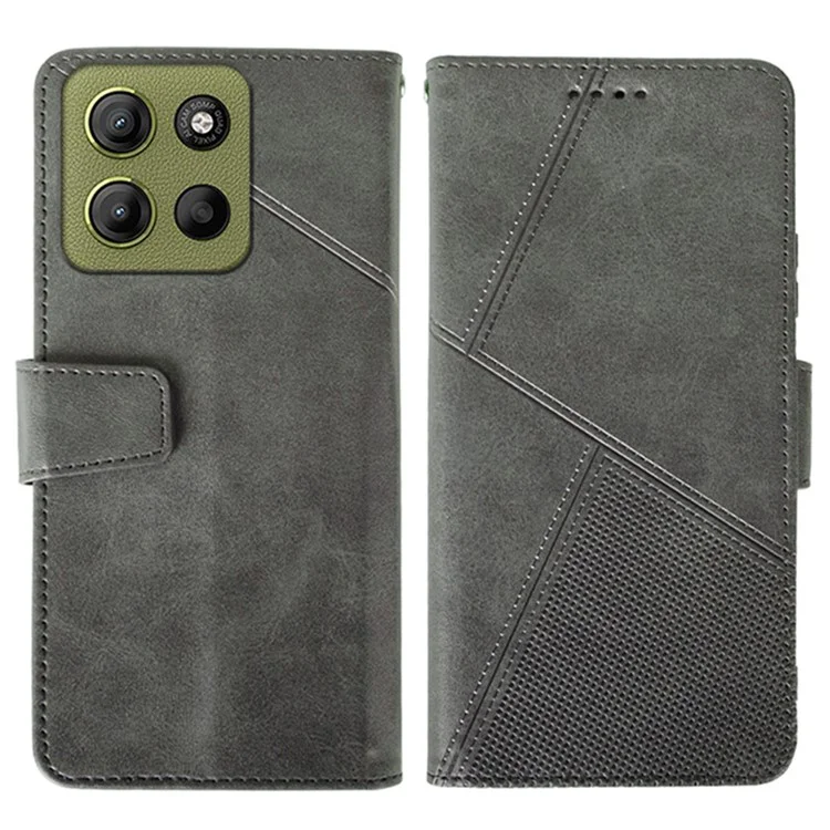 IDEWEI For Motorola Moto G15 Power 4G Case Leather Wallet Phone Cover Stand Calf Texture - Grey