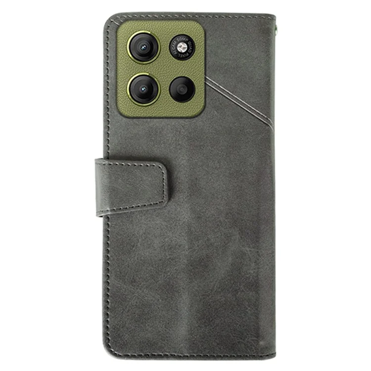 IDEWEI For Motorola Moto G15 Power 4G Case Leather Wallet Phone Cover Stand Calf Texture - Grey