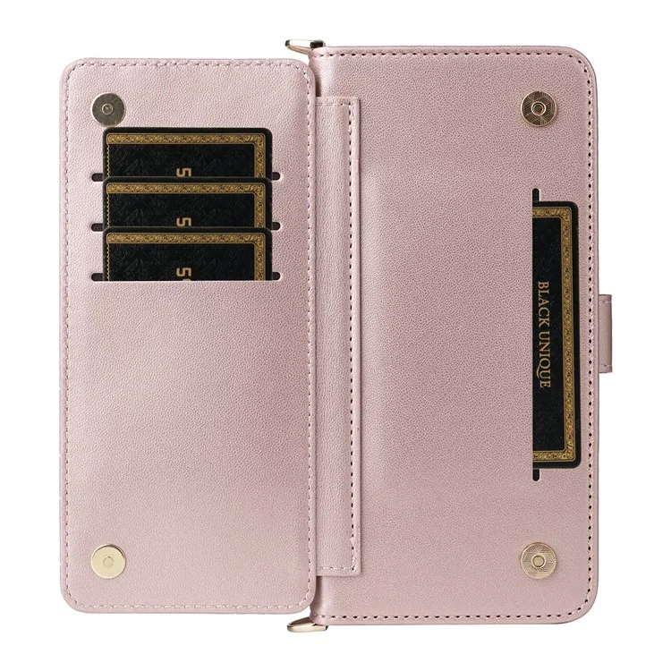 For Nothing Phone (3a) Wallet Case with Shoulder / Wrist Strap Leather Phone Cover Stand - Pink