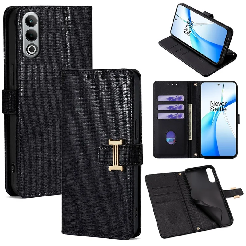 For OnePlus Nord CE4 5G Case Wallet Sequins Leather Crossbody Phone Cover - Black