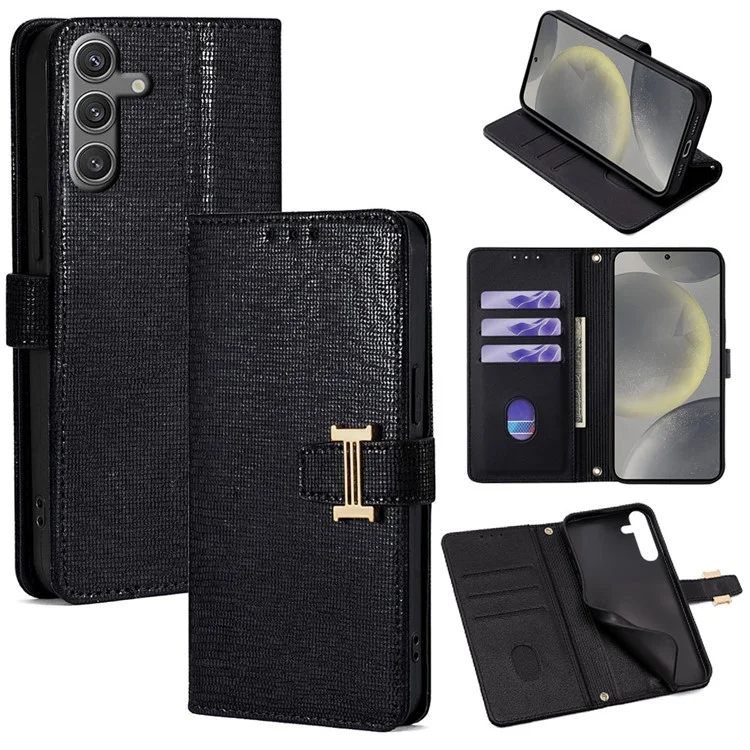 For Samsung Galaxy S24 Case Wallet Sequins Leather Crossbody Phone Cover - Black