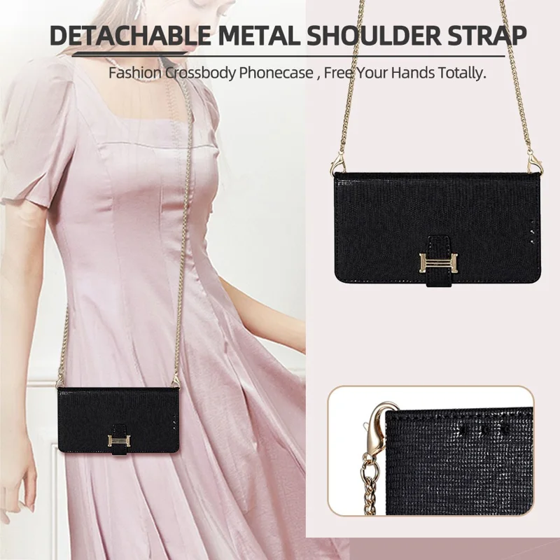 For Samsung Galaxy S23 Case Wallet Sequins Leather Crossbody Phone Cover - Black