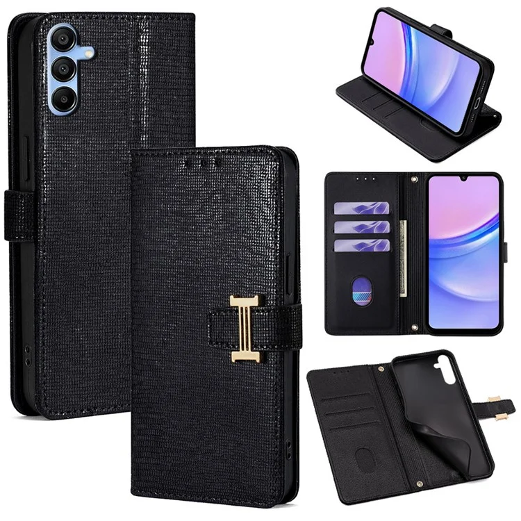 For Samsung Galaxy A15 4G Case Wallet Sequins Leather Crossbody Phone Cover - Black