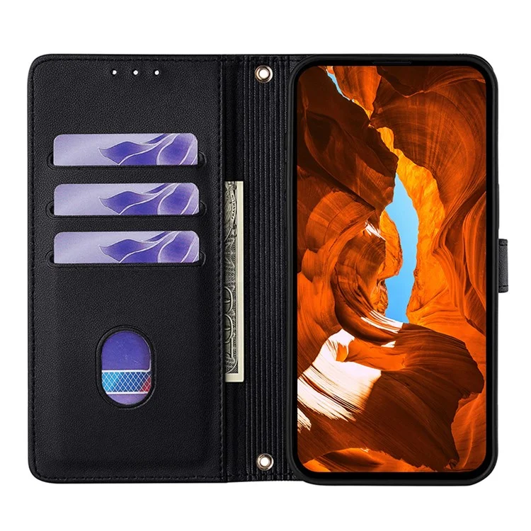 For Samsung Galaxy A15 4G Case Wallet Sequins Leather Crossbody Phone Cover - Black