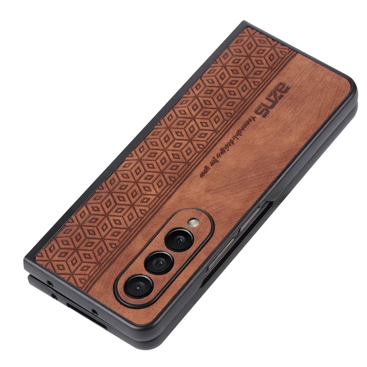 AZNS Phone Case For Samsung Galaxy Z Fold4 5G Imprinted Pattern PU Leather Coated TPU Anti-drop Back Cover - Brown