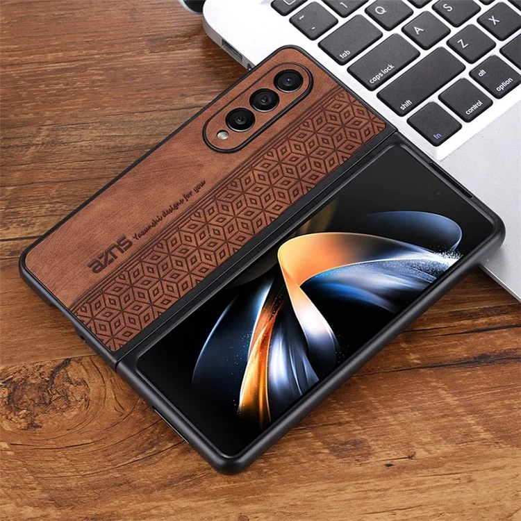 AZNS Phone Case For Samsung Galaxy Z Fold4 5G Imprinted Pattern PU Leather Coated TPU Anti-drop Back Cover - Brown