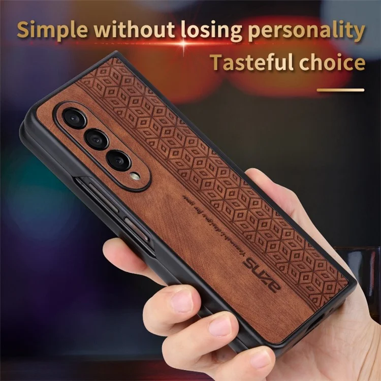 AZNS Phone Case For Samsung Galaxy Z Fold4 5G Imprinted Pattern PU Leather Coated TPU Anti-drop Back Cover - Brown