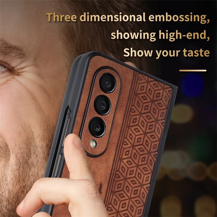 AZNS Phone Case For Samsung Galaxy Z Fold4 5G Imprinted Pattern PU Leather Coated TPU Anti-drop Back Cover - Brown