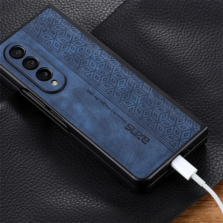 AZNS Phone Case For Samsung Galaxy Z Fold4 5G Imprinted Pattern PU Leather Coated TPU Anti-drop Back Cover - Brown