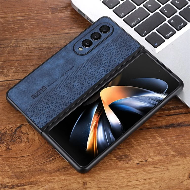 AZNS Custodia per telefono per Samsung Galaxy Z Fold4 5G, motivo impresso in pelle PU rivestita in TPU, cover posteriore antiurto - Blu