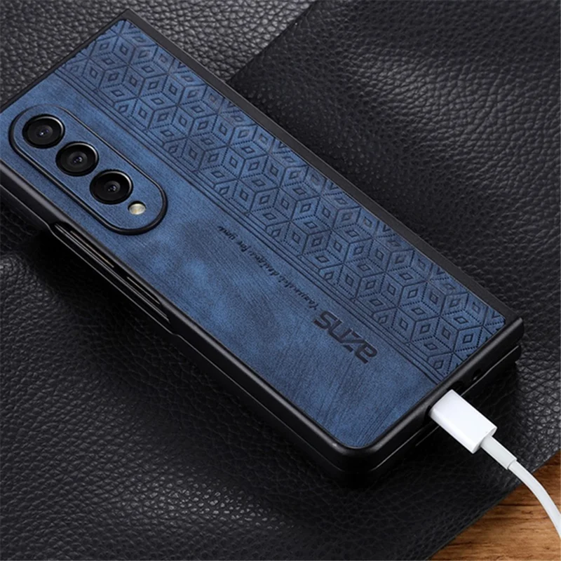 AZNS Custodia per telefono per Samsung Galaxy Z Fold4 5G, motivo impresso in pelle PU rivestita in TPU, cover posteriore antiurto - Blu