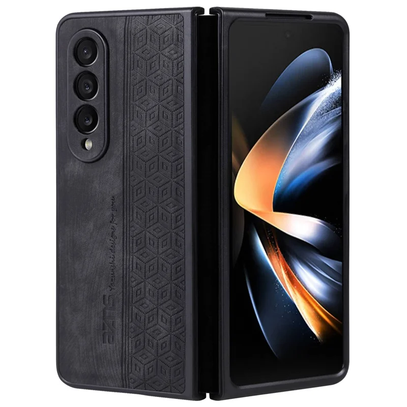 AZNS Phone Case For Samsung Galaxy Z Fold4 5G Imprinted Pattern PU Leather Coated TPU Anti-drop Back Cover - Black