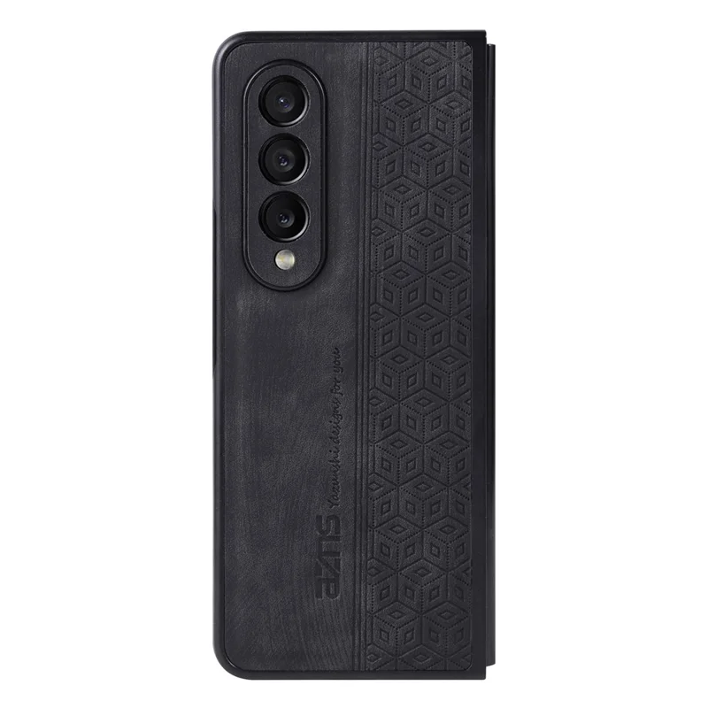 AZNS Phone Case For Samsung Galaxy Z Fold4 5G Imprinted Pattern PU Leather Coated TPU Anti-drop Back Cover - Black