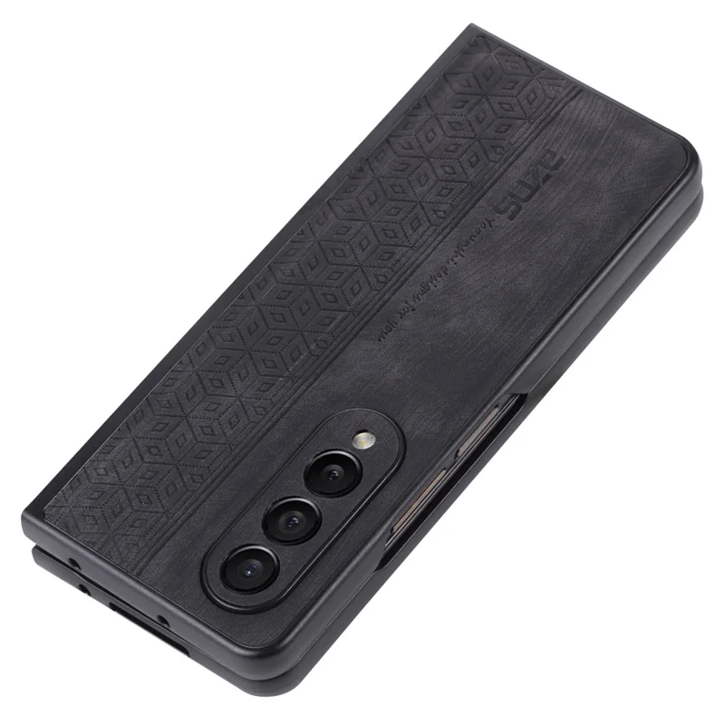 AZNS Phone Case For Samsung Galaxy Z Fold4 5G Imprinted Pattern PU Leather Coated TPU Anti-drop Back Cover - Black