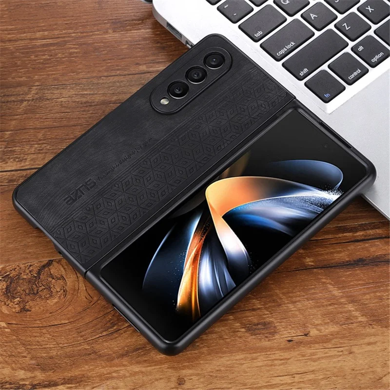 AZNS Phone Case For Samsung Galaxy Z Fold4 5G Imprinted Pattern PU Leather Coated TPU Anti-drop Back Cover - Black