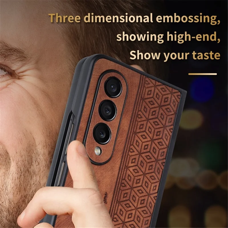 AZNS Phone Case For Samsung Galaxy Z Fold4 5G Imprinted Pattern PU Leather Coated TPU Anti-drop Back Cover - Black