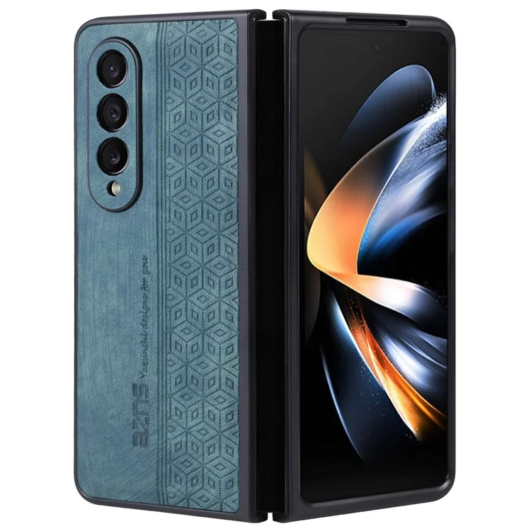 AZNS Чехол для Samsung Galaxy Z Fold4 5G с тисненым узором, покрытый ПУ-кожей, ТПУ противоударный задний чехол - зеленый
