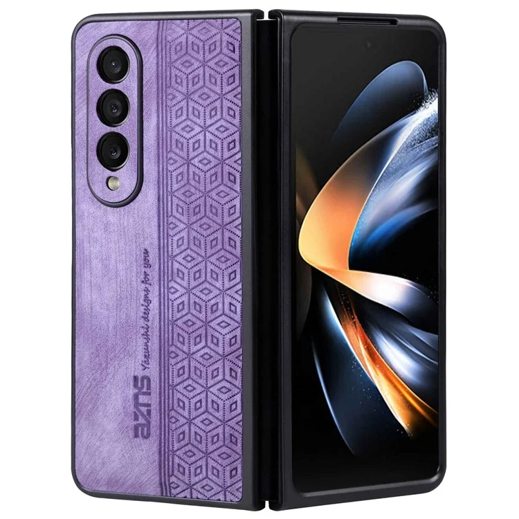 AZNS Phone Case Für Samsung Galaxy Z Fold4 5G Geprägtes Muster PU-Leder beschichtetes TPU Stoßfestes Rückcover - Lila