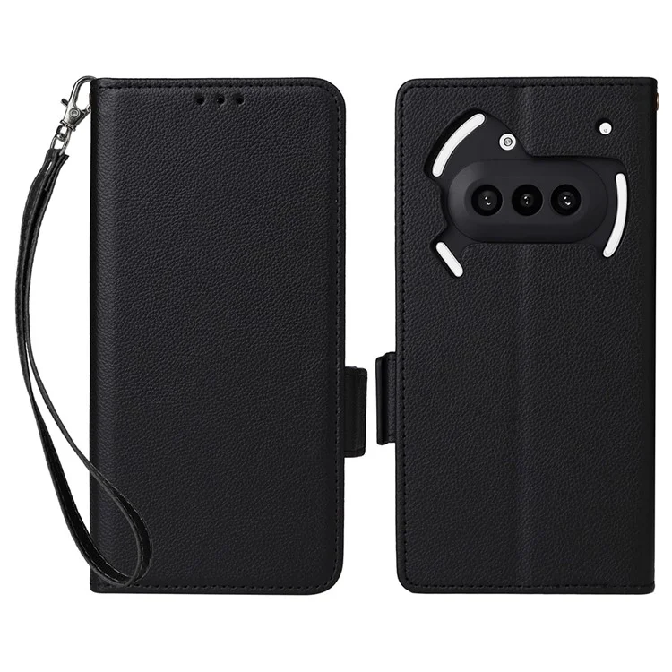 Cover a portafoglio per Nothing Phone (3a) con texture Litchi in pelle PU - Nero