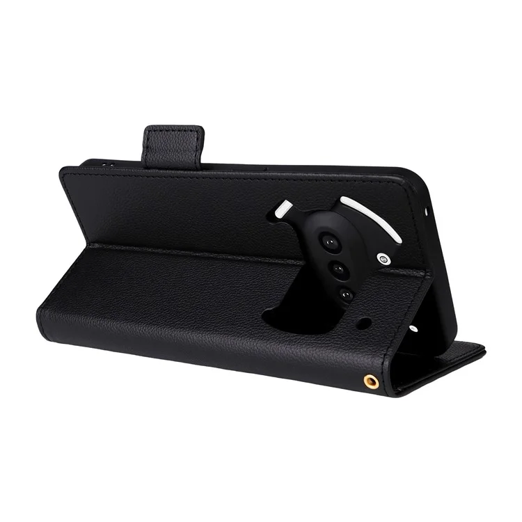 Cover a portafoglio per Nothing Phone (3a) con texture Litchi in pelle PU - Nero