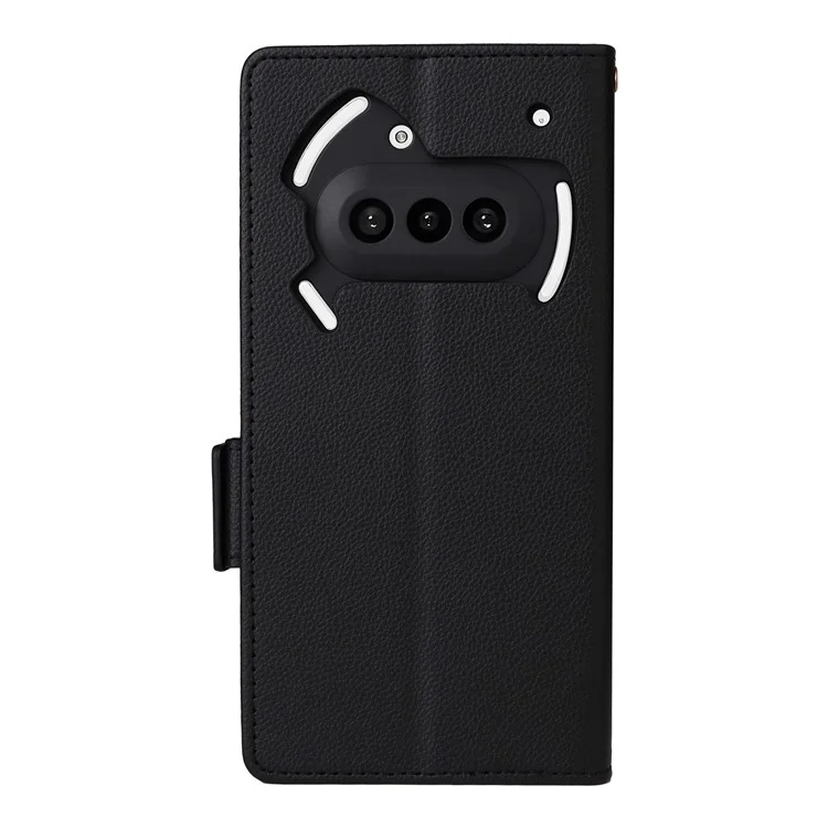 Cover a portafoglio per Nothing Phone (3a) con texture Litchi in pelle PU - Nero