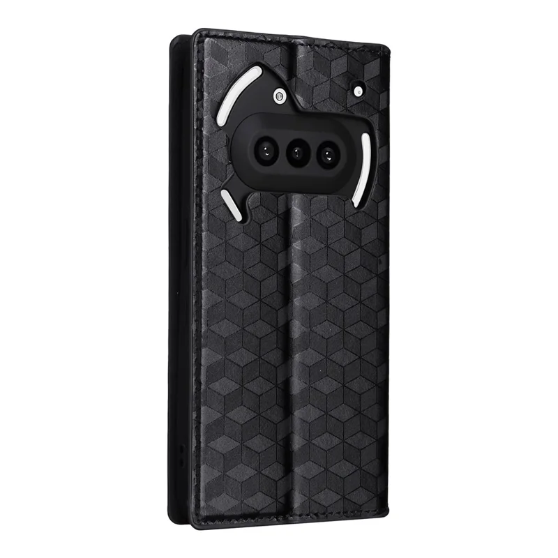 For Nothing Phone (3a) Case Wallet Rhombus Imprinted Leather Phone Cover - Black