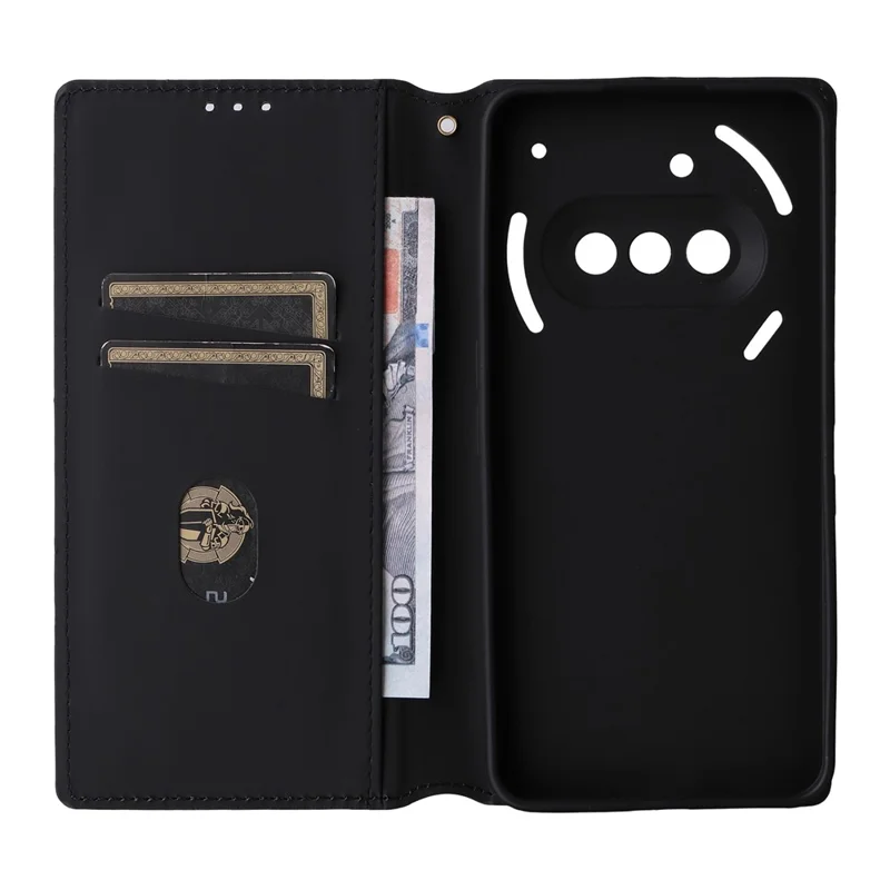 For Nothing Phone (3a) Case Wallet Rhombus Imprinted Leather Phone Cover - Black