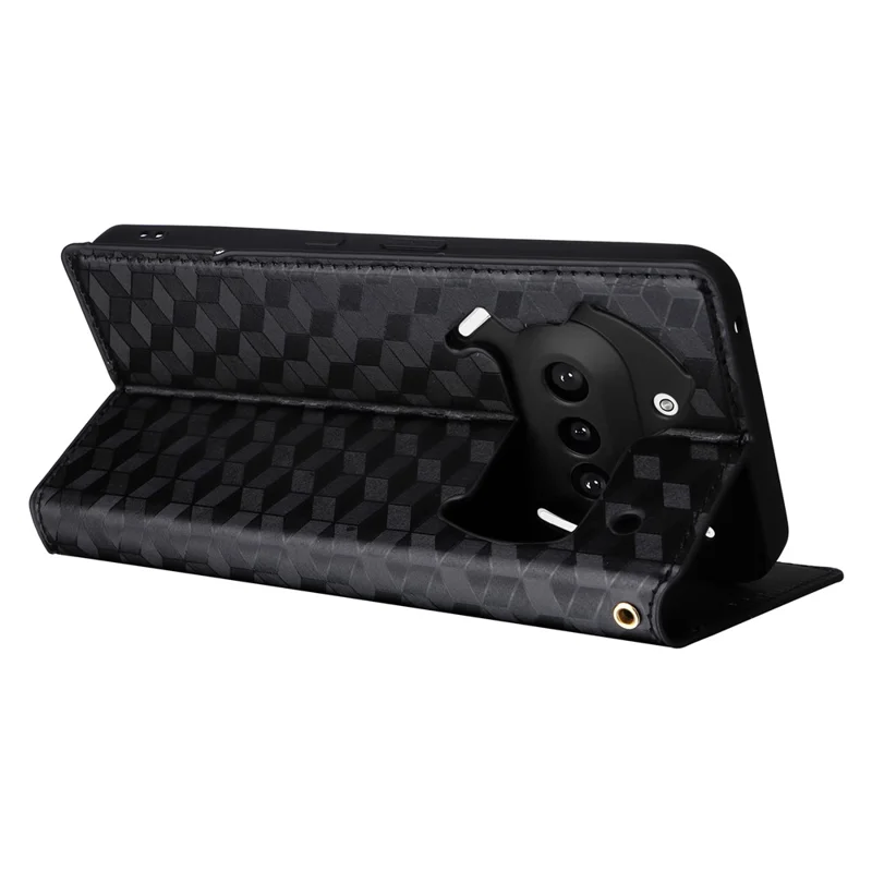 For Nothing Phone (3a) Case Wallet Rhombus Imprinted Leather Phone Cover - Black