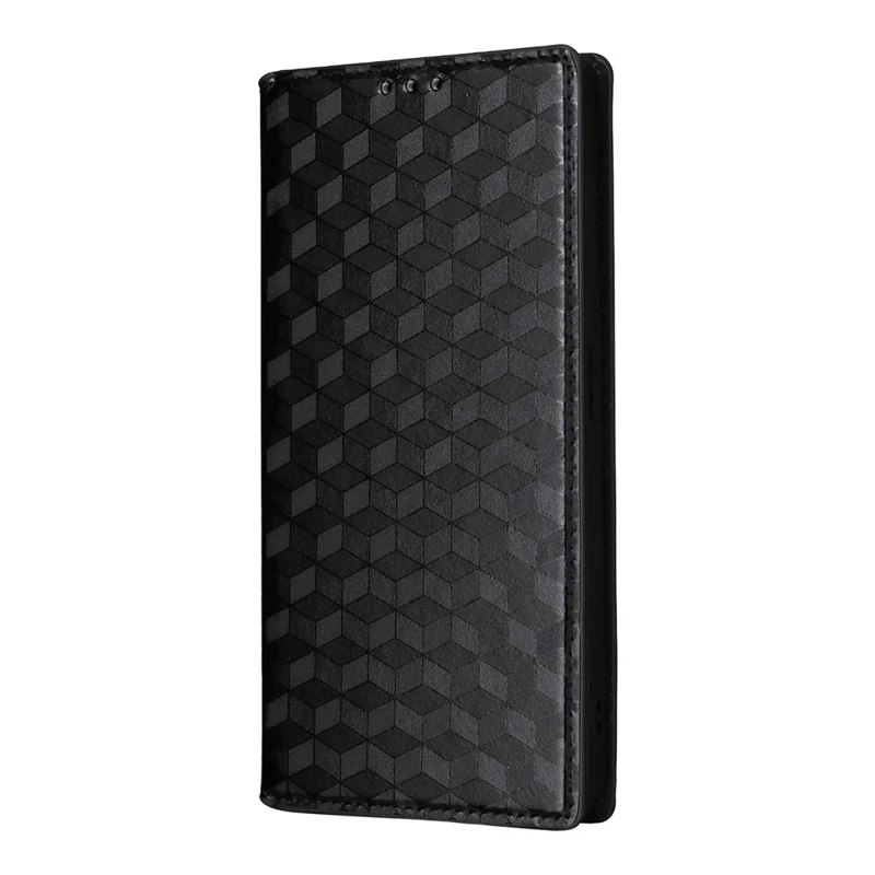 For Nothing Phone (3a) Case Wallet Rhombus Imprinted Leather Phone Cover - Black
