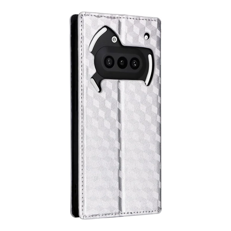 For Nothing Phone (3a) Case Wallet Rhombus Imprinted Leather Phone Cover - Silver