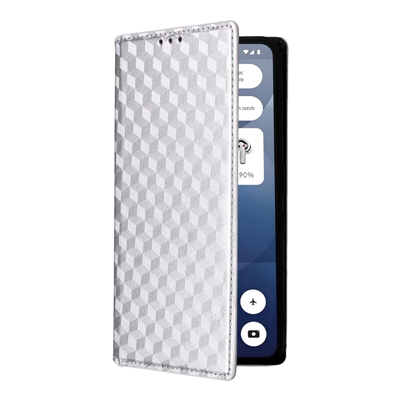 For Nothing Phone (3a) Case Wallet Rhombus Imprinted Leather Phone Cover - Silver