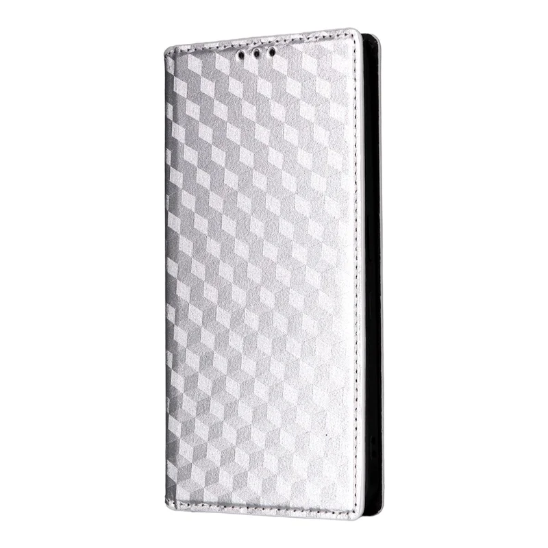 For Nothing Phone (3a) Case Wallet Rhombus Imprinted Leather Phone Cover - Silver