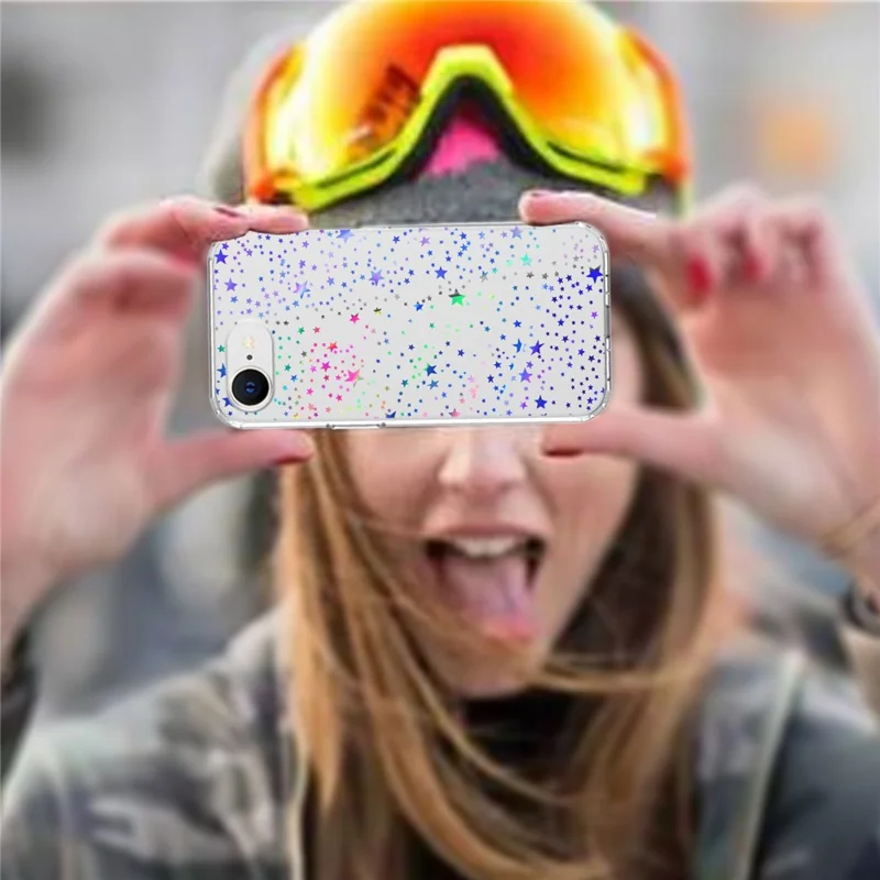 For iPhone 16e Case Laser Effect IMD PC + TPU Phone Back Cover - Star