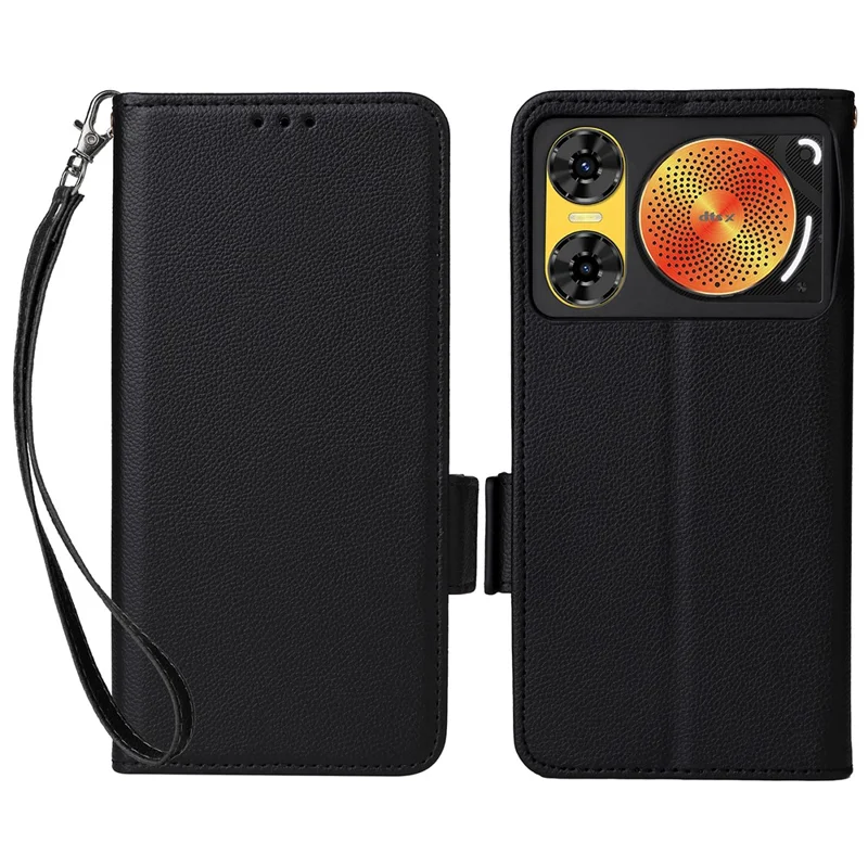 For ZTE nubia Music 2 Case with Wrist Strap Litchi Texture PU Leather Wallet Phone Cover - Black