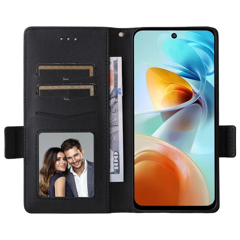 For ZTE nubia Music 2 Case with Wrist Strap Litchi Texture PU Leather Wallet Phone Cover - Black