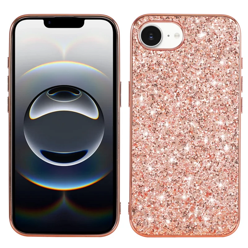 For iPhone 16e Case TPU + PC Sparkling Glitter Phone Back Cover - Rose Gold