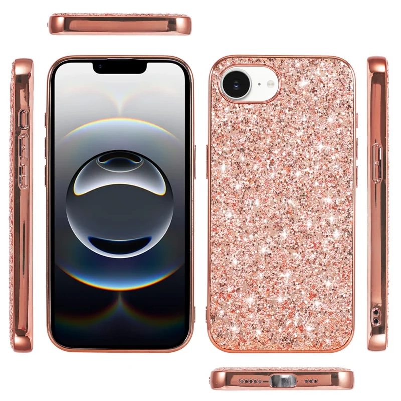 For iPhone 16e Case TPU + PC Sparkling Glitter Phone Back Cover - Rose Gold