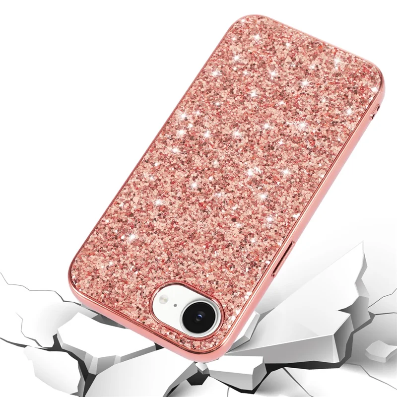 For iPhone 16e Case TPU + PC Sparkling Glitter Phone Back Cover - Rose Gold