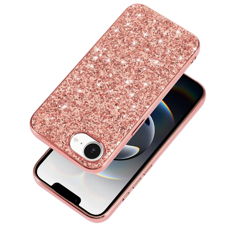 For iPhone 16e Case TPU + PC Sparkling Glitter Phone Back Cover - Rose Gold