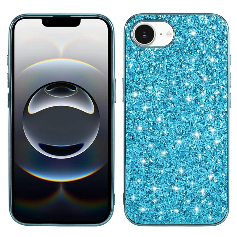 For iPhone 17e / 16e Case TPU + PC Sparkling Glitter Phone Back Cover - Blue