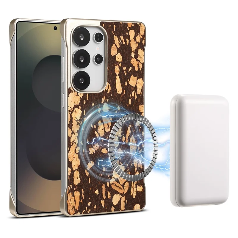 For Samsung Galaxy S25 Ultra Phone Magnetic Case Embossed Pattern PC Mobile Cover - Granule Black