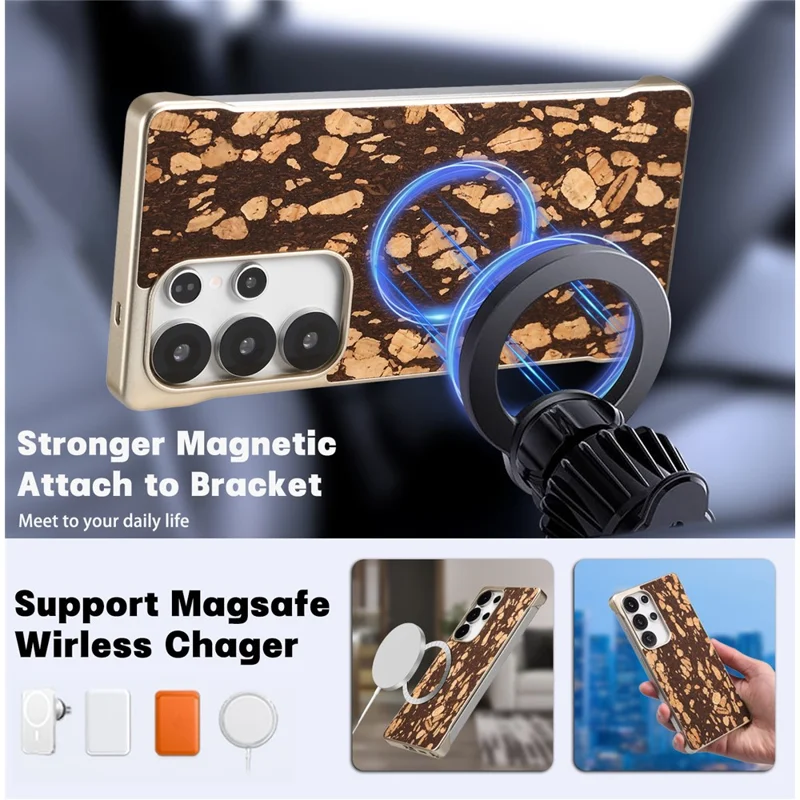 For Samsung Galaxy S25 Ultra Phone Magnetic Case Embossed Pattern PC Mobile Cover - Granule Black