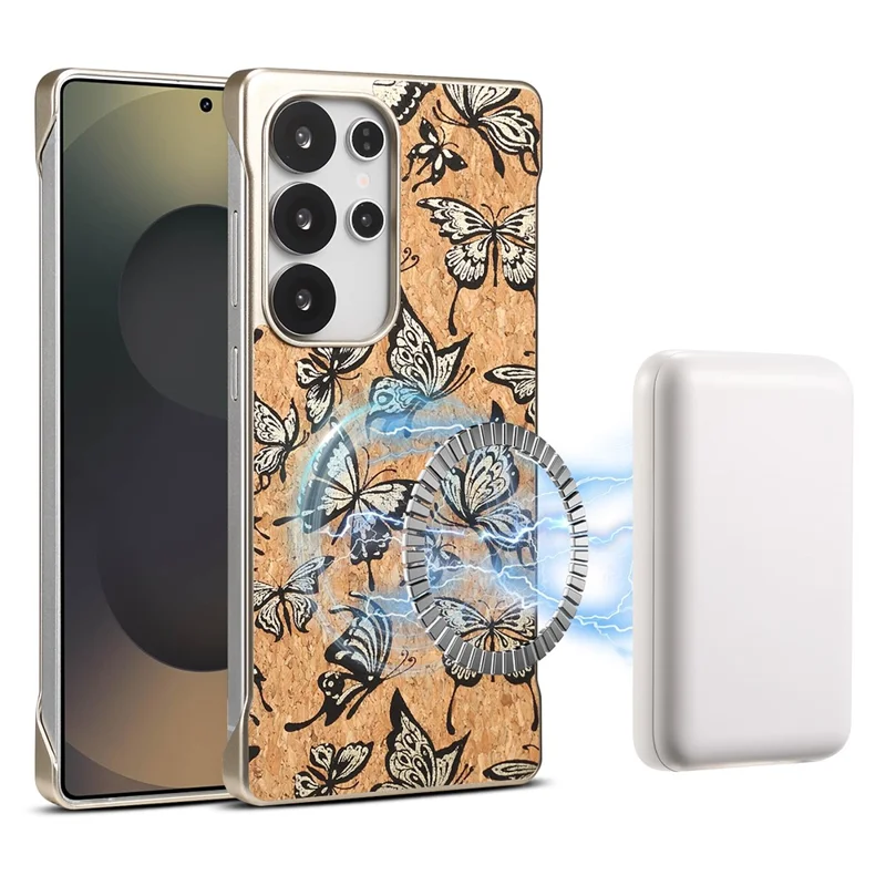 For Samsung Galaxy S25 Ultra Phone Magnetic Case Embossed Pattern PC Mobile Cover - Gold Butterfly