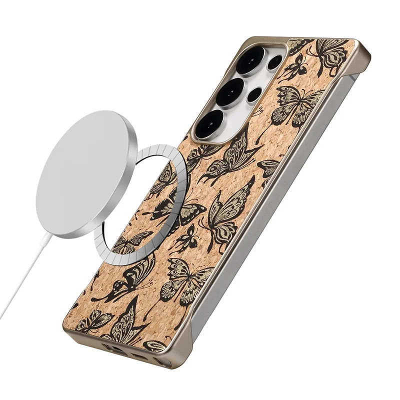 For Samsung Galaxy S25 Ultra Phone Magnetic Case Embossed Pattern PC Mobile Cover - Gold Butterfly