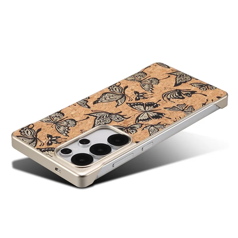 For Samsung Galaxy S25 Ultra Phone Magnetic Case Embossed Pattern PC Mobile Cover - Gold Butterfly