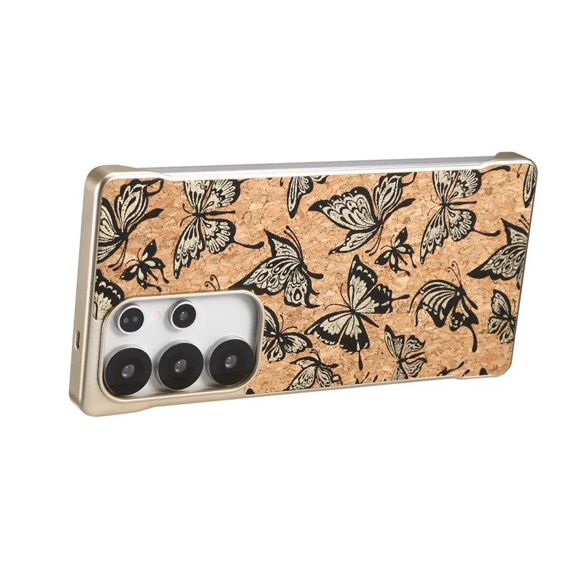 For Samsung Galaxy S25 Ultra Phone Magnetic Case Embossed Pattern PC Mobile Cover - Gold Butterfly