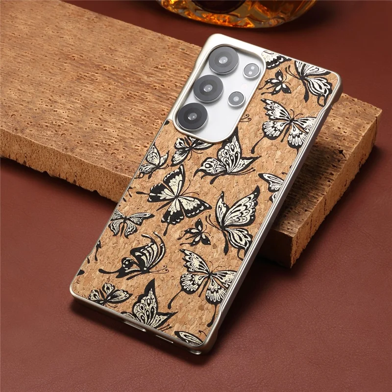 For Samsung Galaxy S25 Ultra Phone Magnetic Case Embossed Pattern PC Mobile Cover - Gold Butterfly