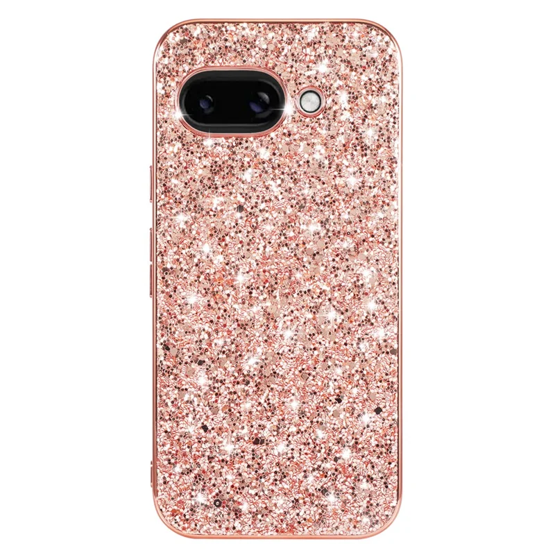 For Google Pixel 9a Case TPU + PC Sparkling Glitter Phone Back Cover - Rose Gold